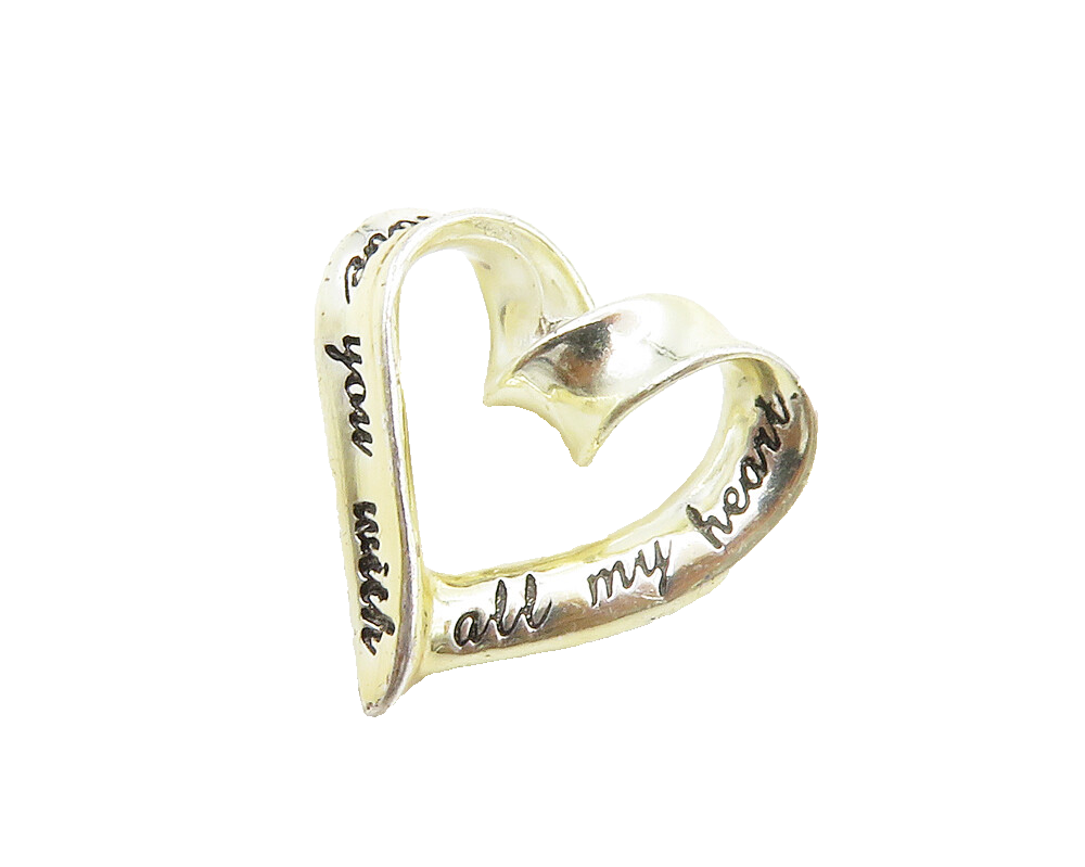 925 Sterling Silver  Vintage Shiny Open Love Heart Ribbon Pendant  PT11368