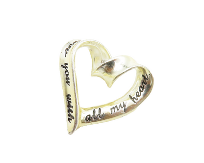 925 Sterling Silver  Vintage Shiny Open Love Heart Ribbon Pendant  PT11368