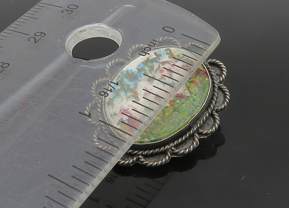 ISRAEL 925 Sterling Silver  Vintage Antique Mother Of Pearl Brooch Pin  BP9122