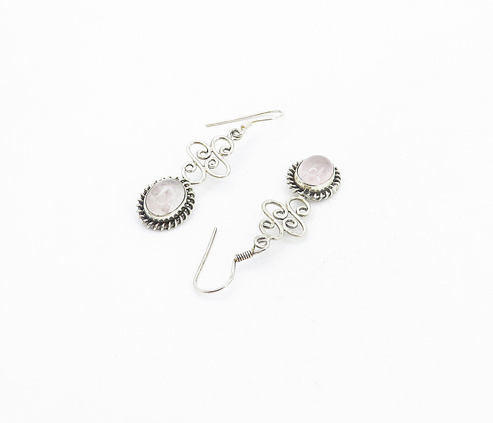 925 Sterling Silver  Vintage Cabochon Cut Quartz Twist Dangle Earrings  EG3477