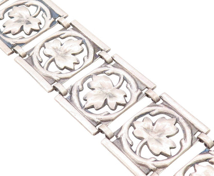 925 Sterling Silver Vintage Bracelet Cutout Maple Leaf Panel Band  BT11268