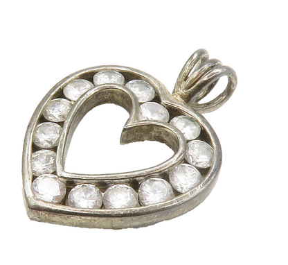 925 Sterling Silver  Vintage Cubic Zirconia Open Love Heart Pendant  PT11644