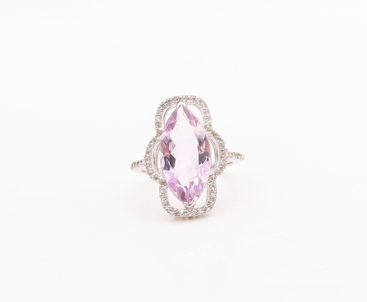 925 Sterling Silver Vintage Ring Marquise Cut Amethyst & Topaz  Sz 7.5  RG29520