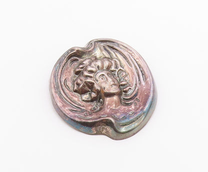 MEXICO 925 Silver  Vintage Oxidized Modernist Woman's Face Brooch Pin  BP4795