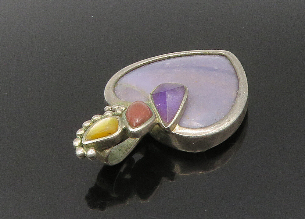 WHITNEY KELLY 925 Silver Vintage Agate Heart & Multi Stone Pendant PT18929