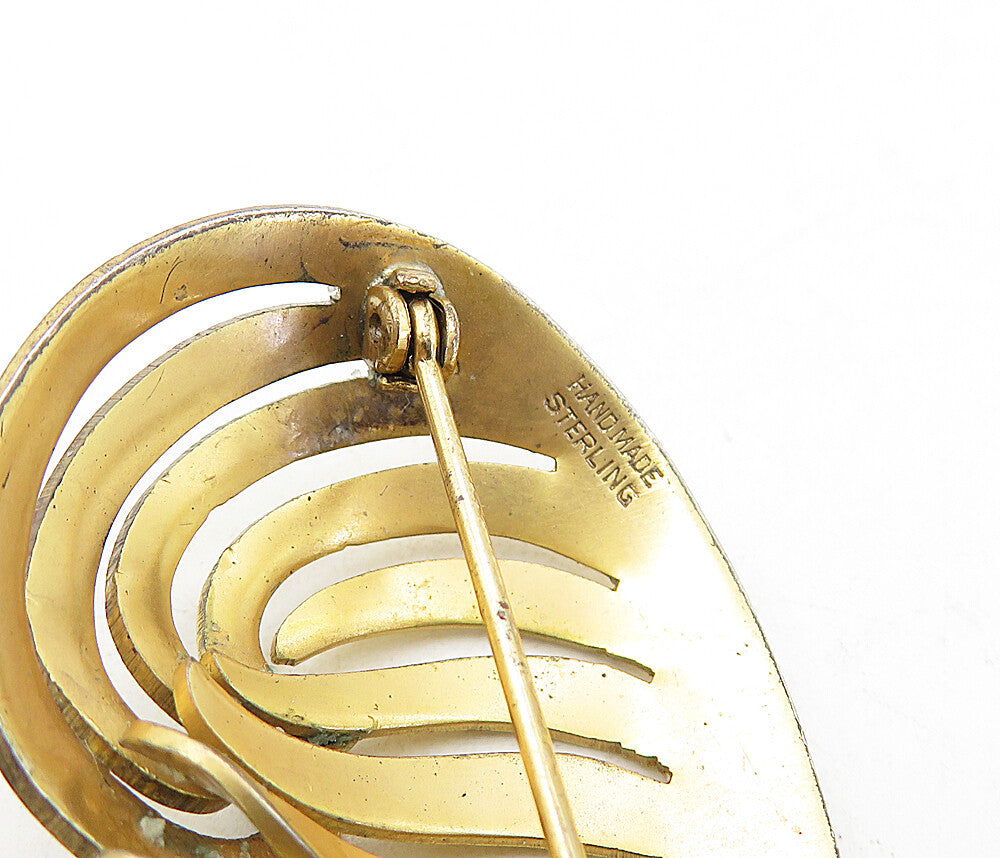 925 Sterling Silver  Vintage Shiny Handmade Swirl Design Brooch Pin  BP3137