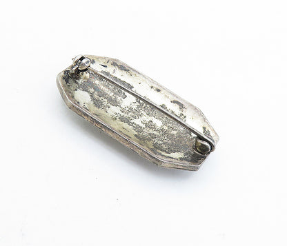 925 Sterling Silver  Vintage Mother Of Pearl & Black Onyx Brooch Pin  BP2336