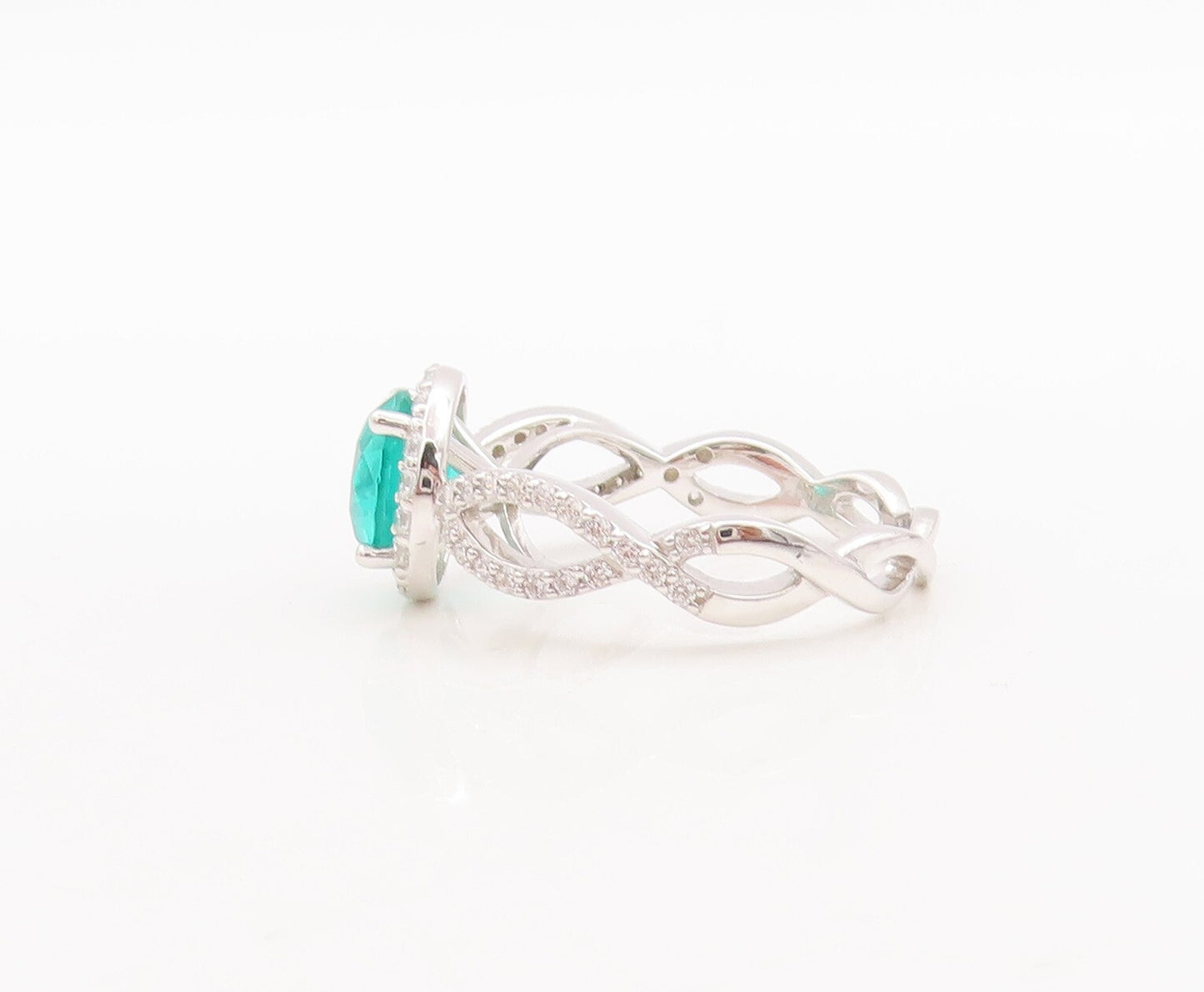 925 Sterling Silver Vintage Ring Designer Cutout Band Green CZ  Sz 7  RG29663