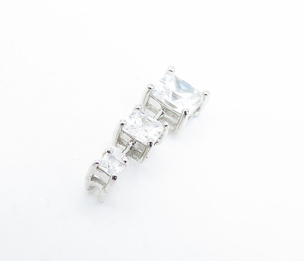 925 Sterling Silver  Shiny Cubic Zirconia Graduating Vertical Pendant  PT5055