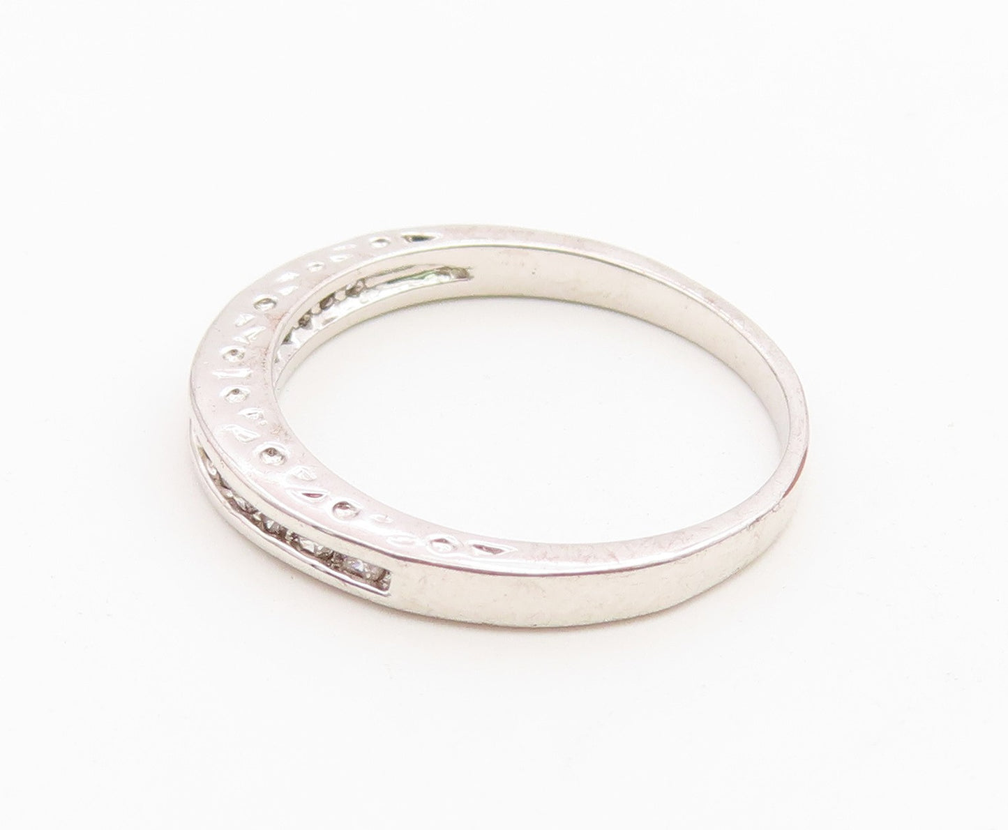 925 Sterling Silver Vintage Ring Minimalist Real Diamonds Band  Sz 8.5  RG36759