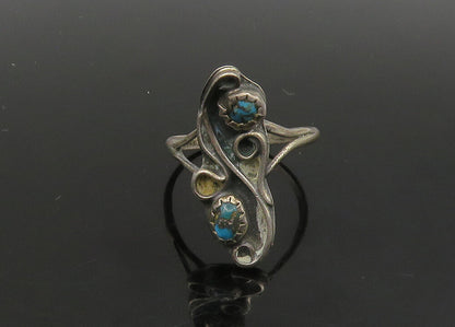 NAVAJO  925 Silver   Vintage Petite Turquoise Swirl Band Ring Sz 6.5  RG23173