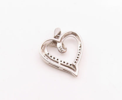 925 Sterling Silver  Vintage Genuine Diamonds Open Love Heart Pendant  PT19467
