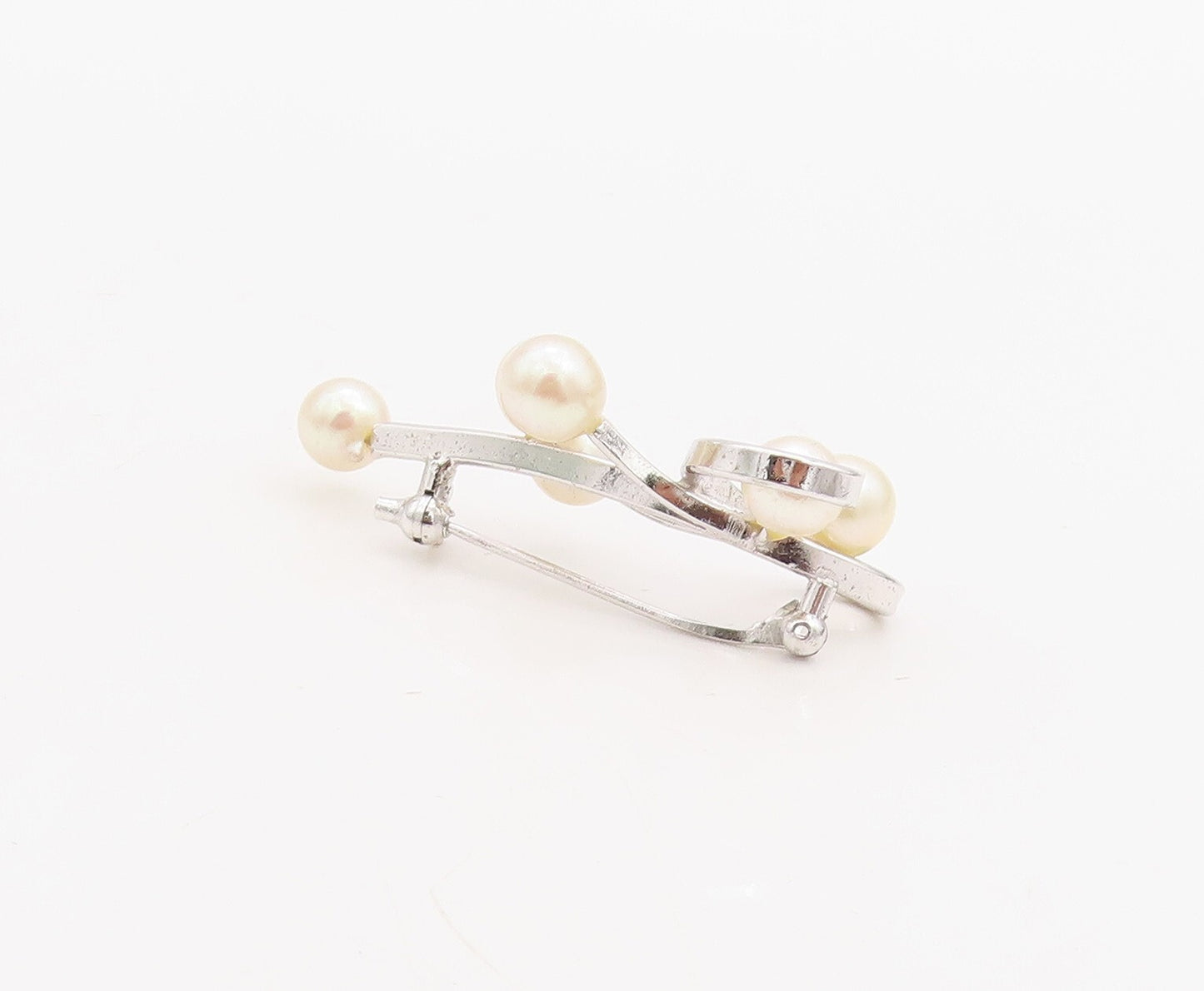 925 Sterling Silver Vintage Brooch Pin Designer Cutout Pearls  BP11227