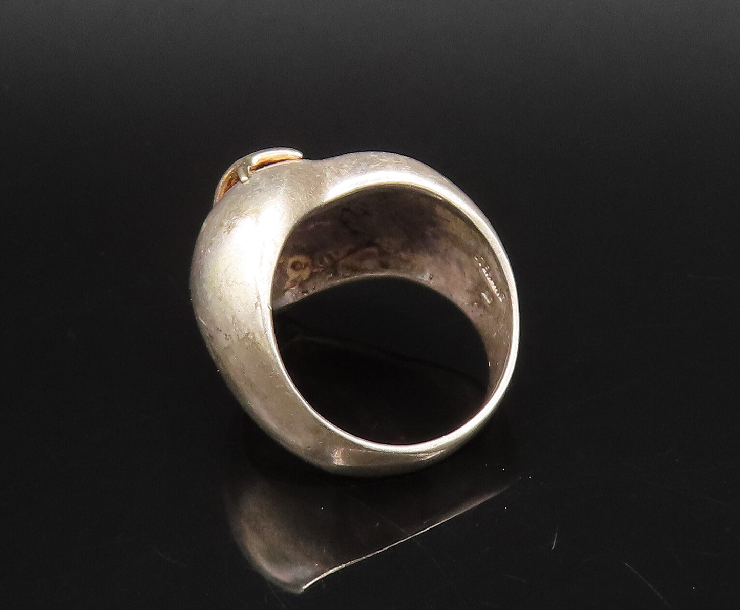 14K GOLD & 925 Silver  Vintage Minimal Love Heart With X Ring Sz 5.75  RG26072