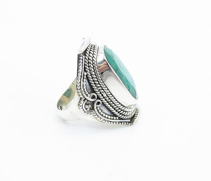 925 Sterling Silver  Faceted Emerald Twist Swirl Cocktail Ring Sz 6.5  RG7803