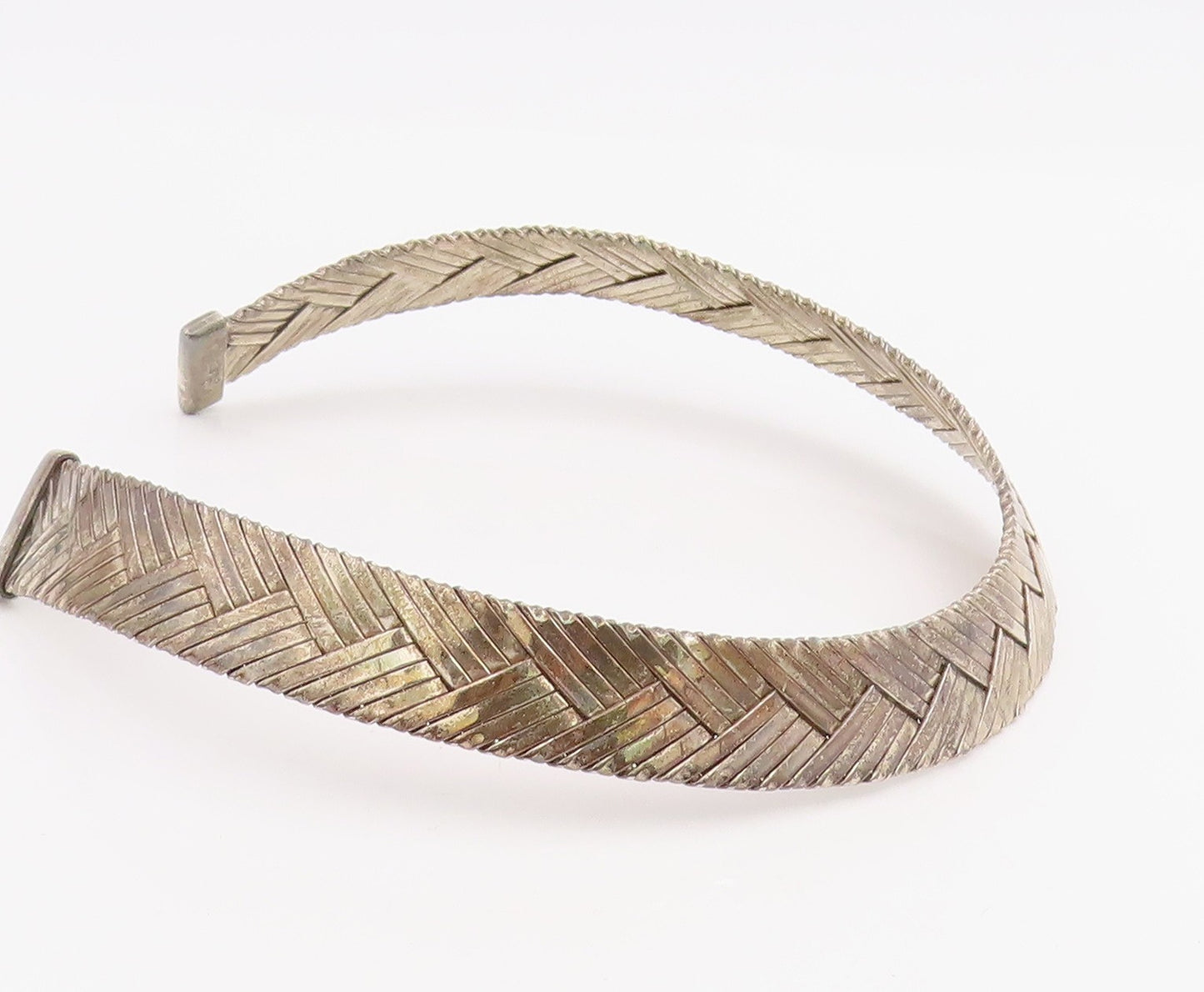 925 Sterling Silver Vintage Necklace OFIESH Modernist Wide Woven Choker  NE4785