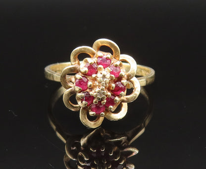 10K GOLD  Vintage Dainty Open Ruby Flower Ring Sz 7.5  GR447