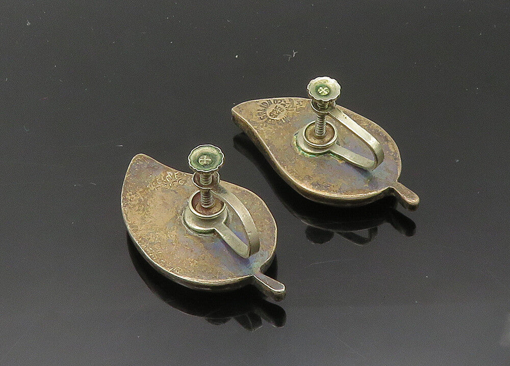 MEXICO 925 Silver  Vintage Abalone Shell Leaf Non Pierce Earrings  EG10260