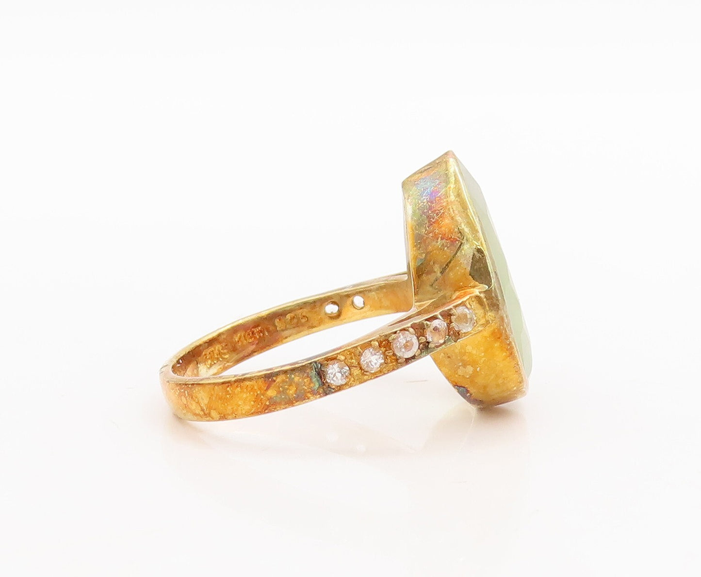925 Sterling Silver Vintage Ring Rose Plated Drop Cut Gemstone & CZ Sz 8 RG29585