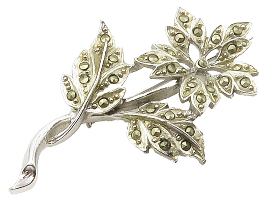 925 Sterling Silver  Vintage Marcasite Single Flower Motif Brooch Pin  BP6444