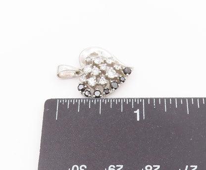 925 Sterling Silver   Vintage Topaz & Black Spinel Love Heart Pendant  PT18267