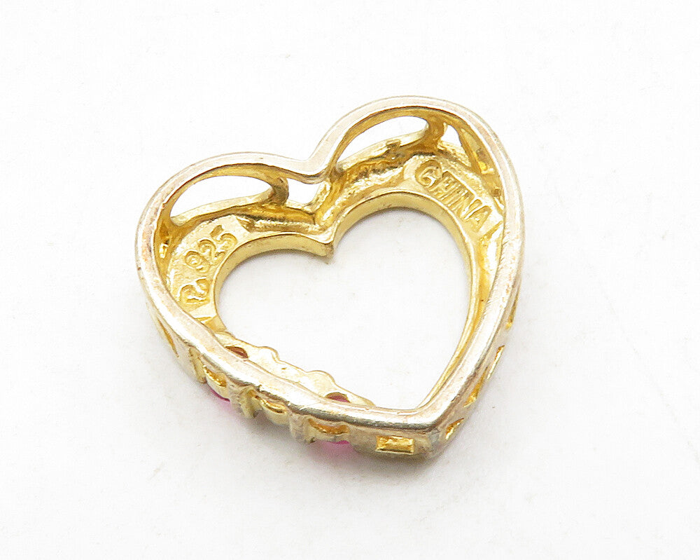 ROSS SIMON 925 Silver Vintage Genuine Diamond & Ruby Heart Pendant  PT10220