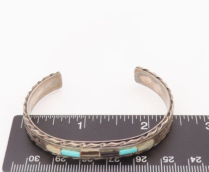 925 Sterling Silver Vintage Bracelet NAVAJO ZUNI Cylinder Shape Gemstone BT10387