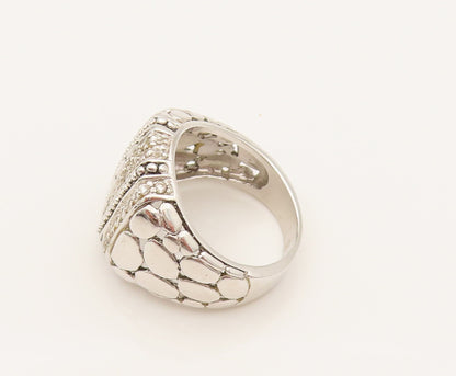 925 Silver  Vintage Beaded Cubic Zirconia Cobblestone Ring Sz 7  RG26283