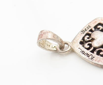 925 Sterling Silver Vintage Pendant Best Friend Love Carved Heart Charm  PT24433