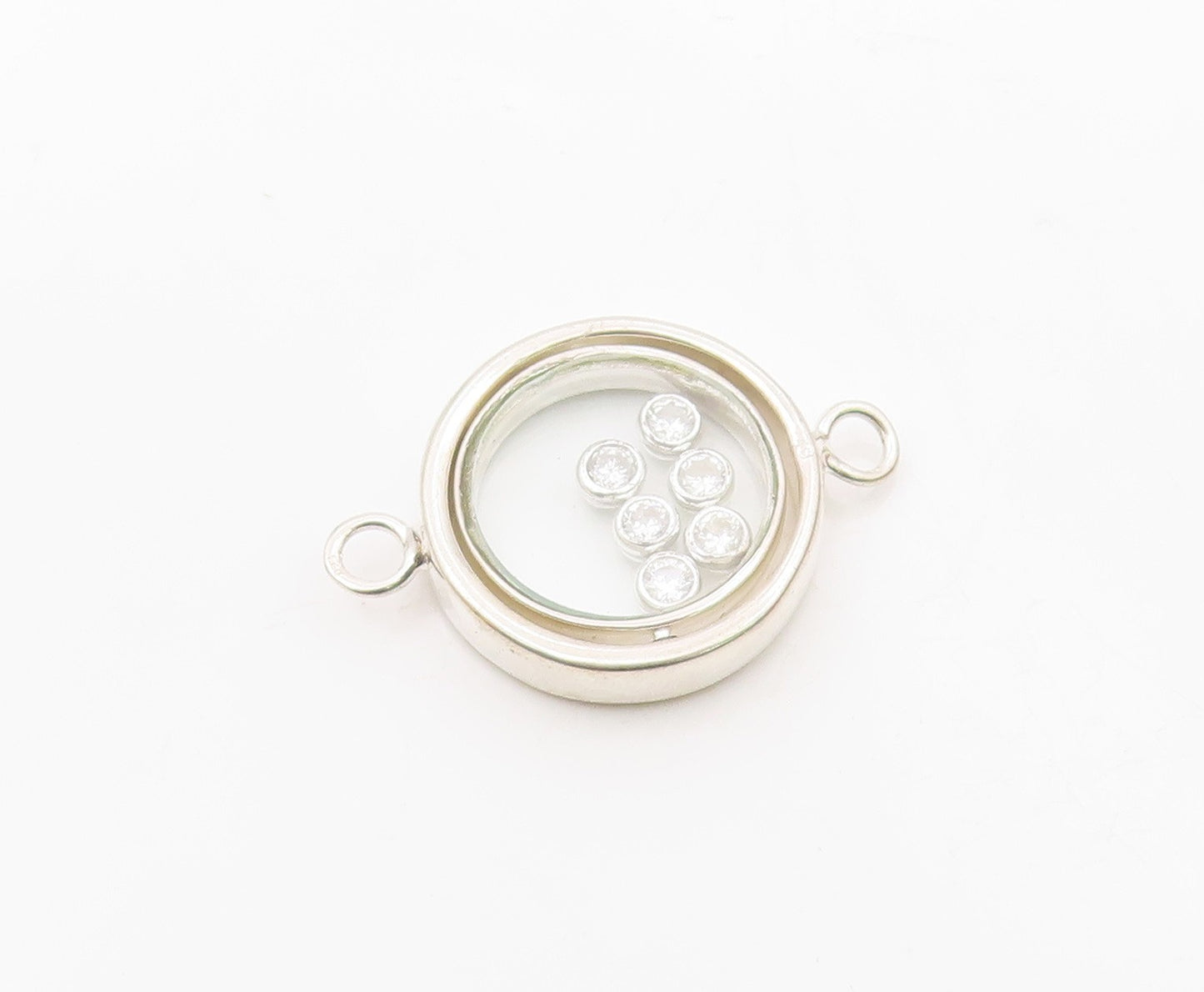 925 Sterling Silver  Vintage Shiny Cubic Zirconia Round Slide Pendant  PT10985