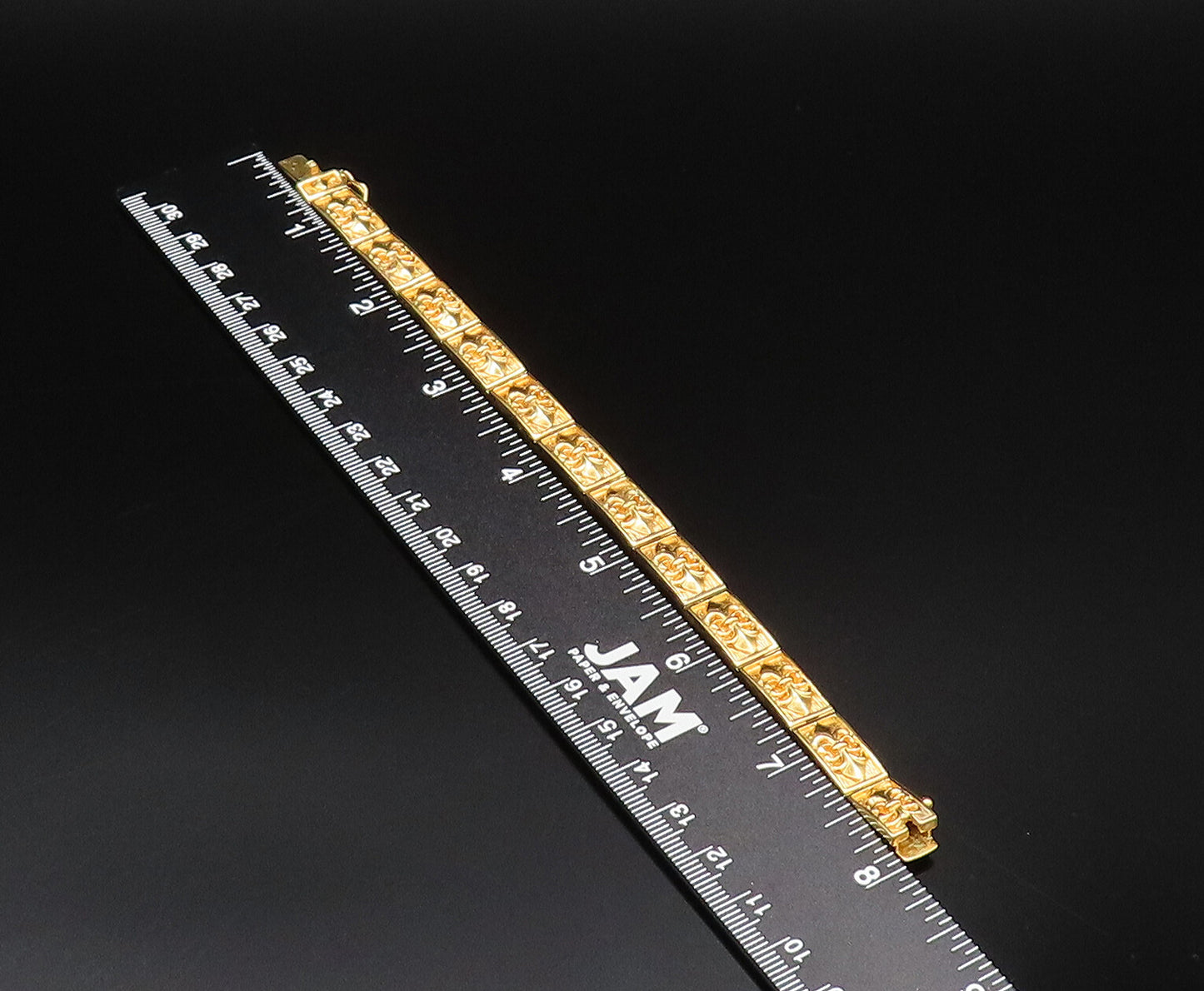 925 Silver  Vintage Gold Plated Carved Fleur De Lis Link Bracelet  BT9704