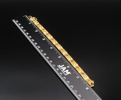 925 Silver  Vintage Gold Plated Carved Fleur De Lis Link Bracelet  BT9704