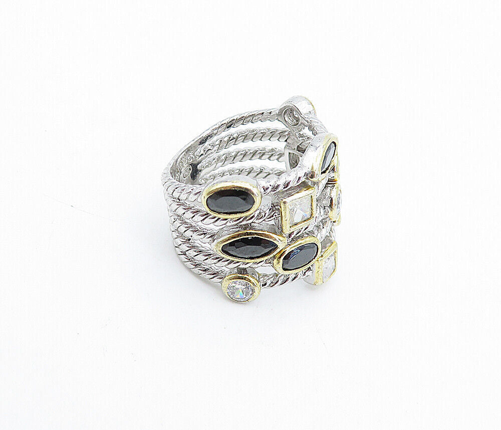 925 Sterling Silver Black Hematite & Cubic Zirconia Band Ring Sz 6 RG4349