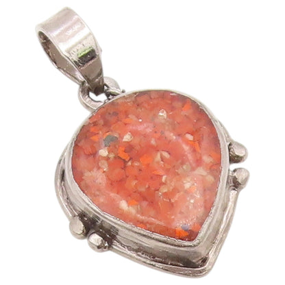 925 Sterling Silver Vintage Pendant Crushed Gemstone Teardrop Charm  PT26593