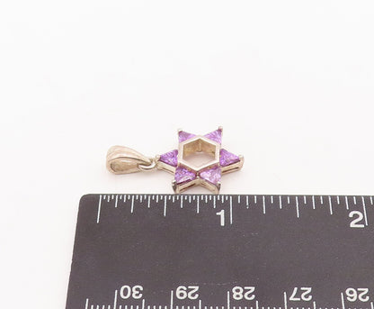 925 Sterling Silver Vintage Pendant Cutout Triangle Amethyst Star  PT23390