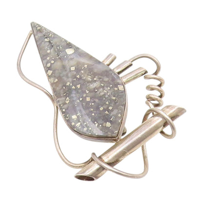 925 Sterling Silver Vintage Brooch Gemstone Modernist Abstract Pin  BP12425