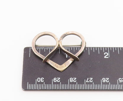 925 Sterling Silver  Vintage Open Pretzel Knot Love Heart Brooch Pin  BP9620