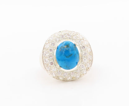 925 Sterling Silver Vintage Ring Cabochon Turquoise Halo Topaz  Sz 8  RG31020