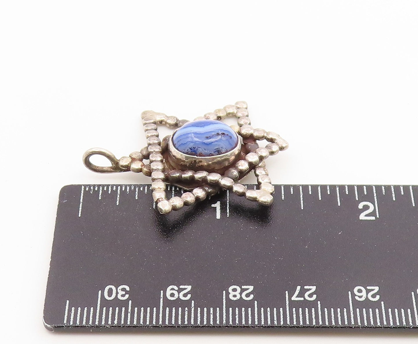 925 Sterling Silver Vintage Pendant Classic Blue Agate Star Of David  PT26655