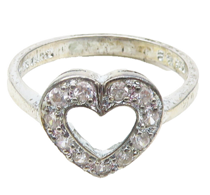 925 Sterling Silver  Vintage Topaz Open Love Heart Band Ring Sz 8  RG18947