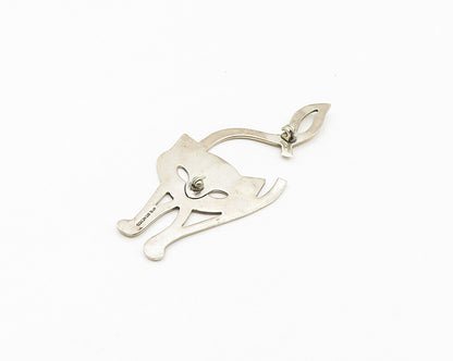 MYG MEXICO 925 Sterling Silver  Vintage Shiny Cat Motif Brooch Pin  BP7428