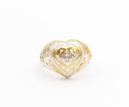 925 Sterling Silver Vintage Ring Two Tone Love Heart Scroll Band  Sz 7  RG36710