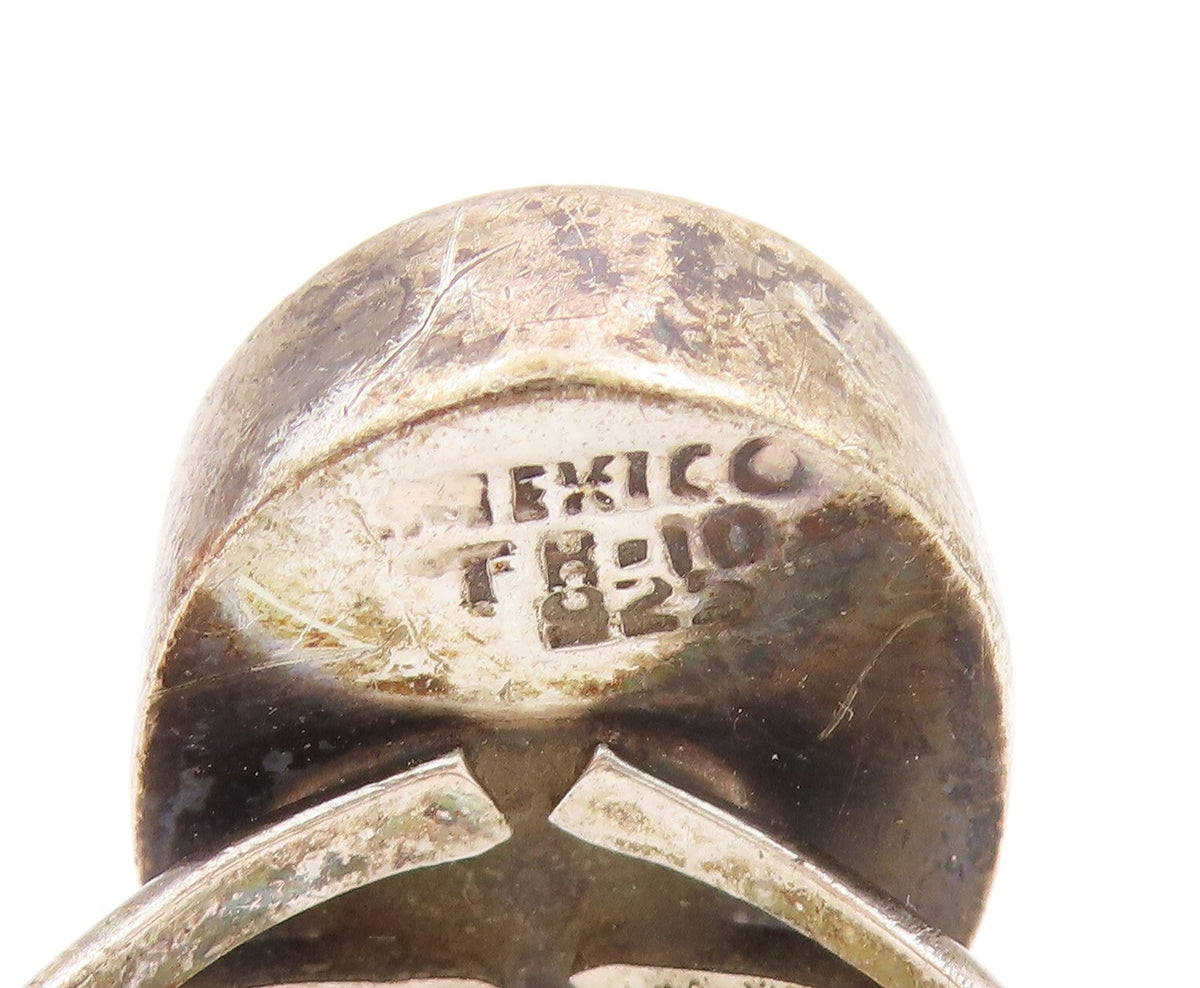 925 Sterling Silver Vintage Ring TAXCO Dark tone Cabochon Amber  Sz 9  RG31865