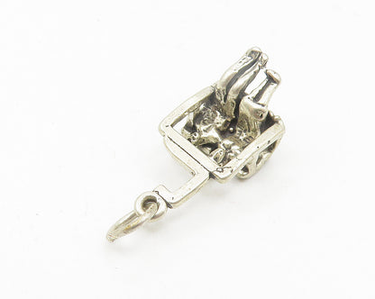 925 Sterling Silver  Vintage Petite Cable Lift Sitting Couple Pendant  PT8736