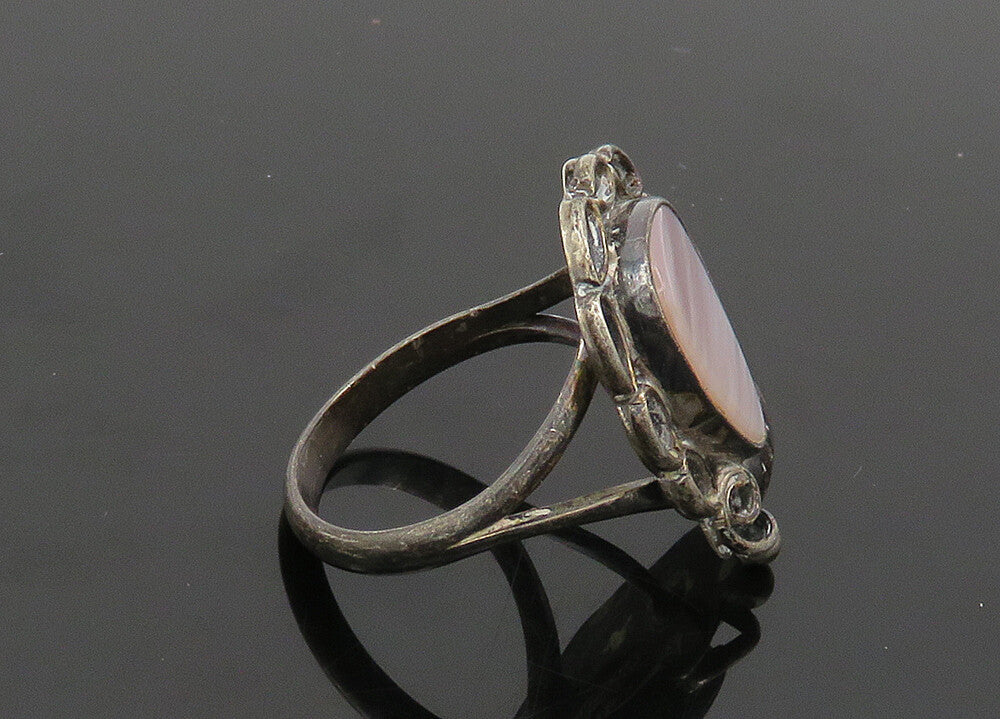 LOWELL DRAPER NAVAJO 925 Silver  Vintage Mother Of Pearl Ring Sz 8  RG20354