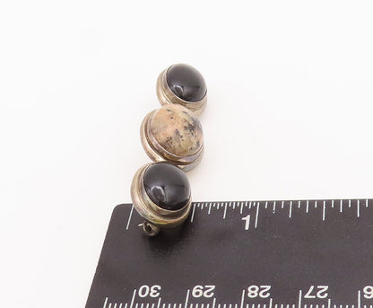 925 Sterling Silver Vintage Brooch Pin GFMW Cabochon Oval Jasper & Onyx  BP11054