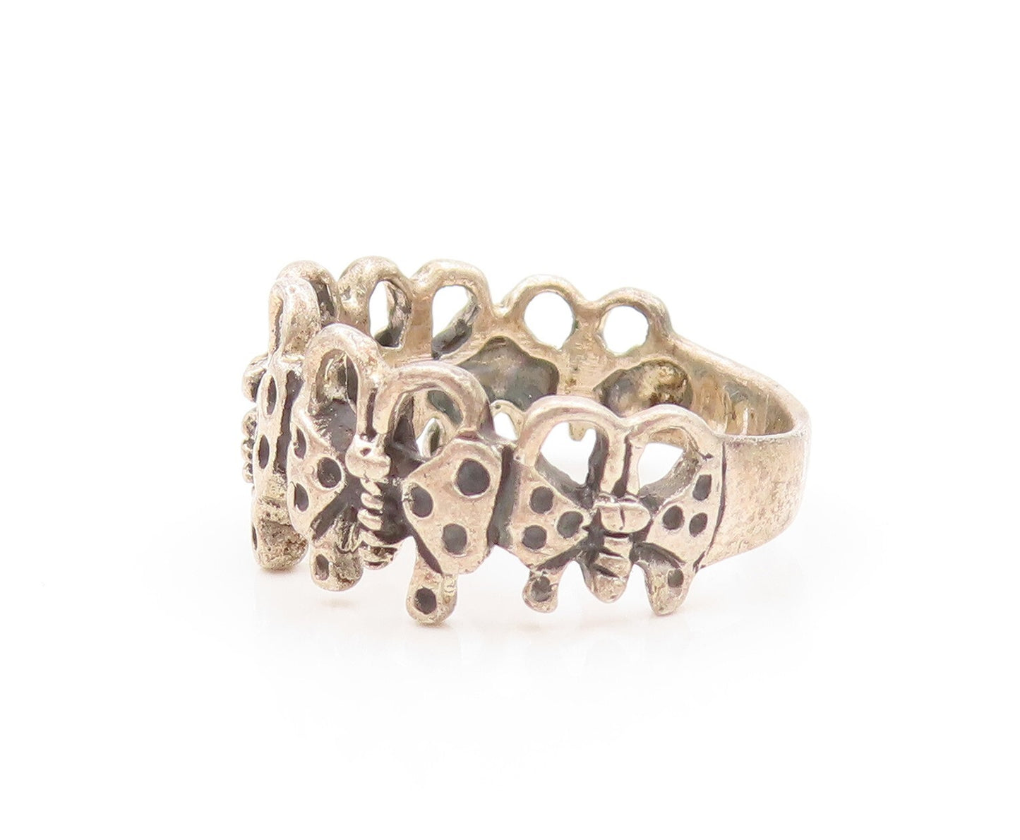 925 Sterling Silver Vintage Ring Dark Tone Cutout Butterfly  Sz 6  RG31849