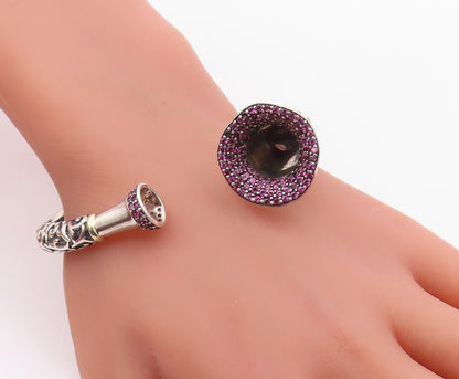 925 Sterling Silver Vintage Bracelet Real Ruby Scrollwork Open Cuff  BT12101