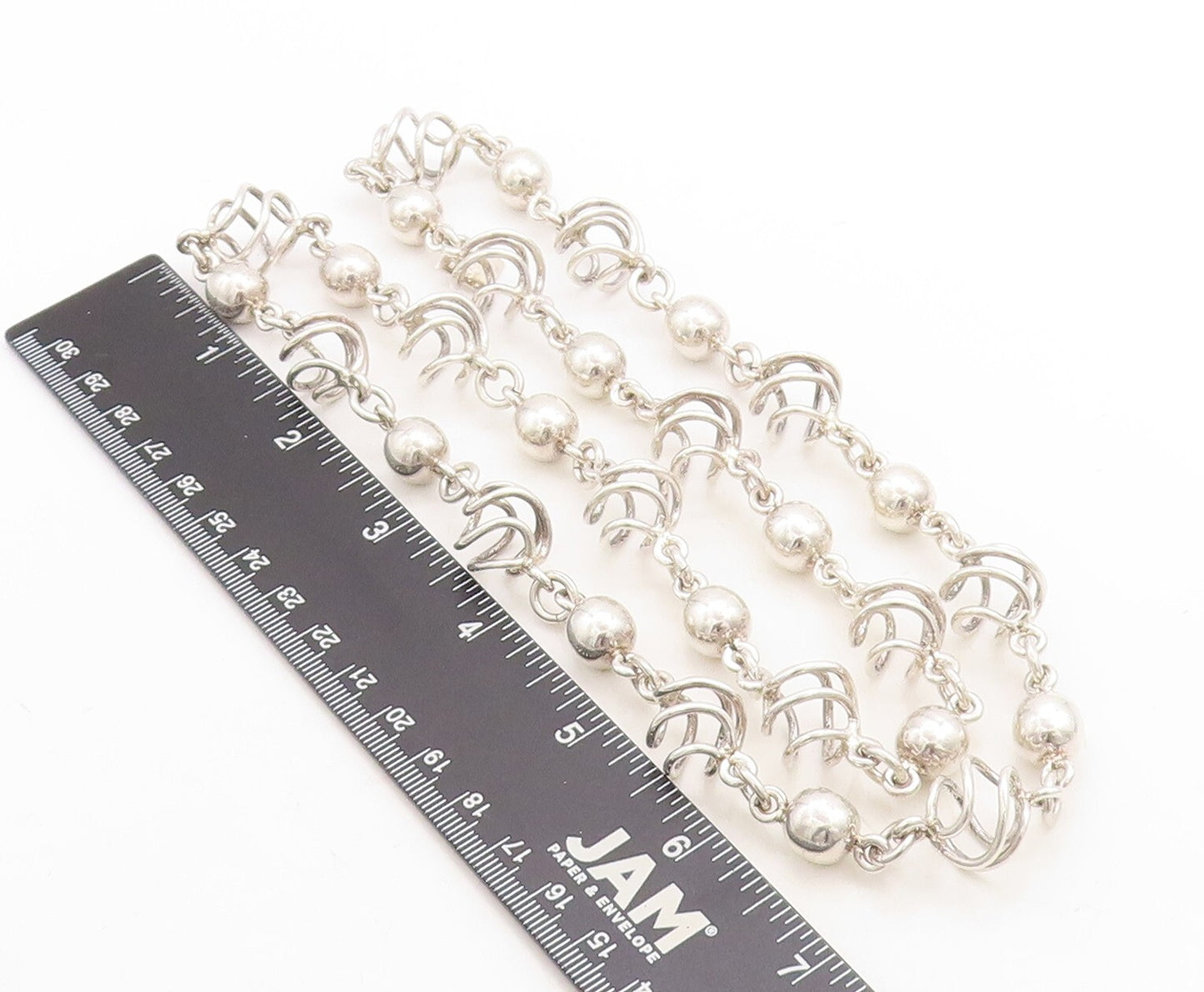 MEXICO 925 Sterling Silver  Vintage Shiny Cage Sphere Chain Necklace  NE1408