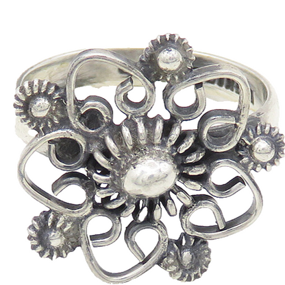 MEXICO 925 Sterling Silver Vintage Swirl Floral Motif Band Ring Sz 7  RG18039